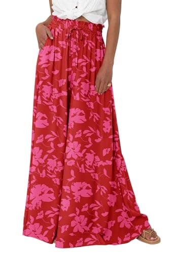 PRETTYGARDEN Women's 2025 Summer Wide Leg Palazzo Pants High Waisted Flowy Pockets Trendy Casual Lounge Boho Beach Trousers (Print Red,Medium) - Image 1