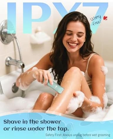 Waterproof Bikini Trimmer Women Electric Razor for Pubic Hair Women's Foil Shaver Rechargeable Shaver Removal with Snap-in Ceramic Blades IP7X Washable Head,Wet and Dry Use,Green - Image 8