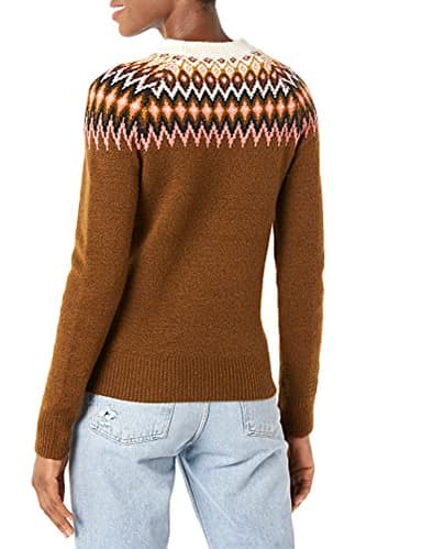 Amazon Essentials Crewneck Sweater for Women, Soft-Touch, Medium Brown Fair Isle Pattern, Small - Image 2