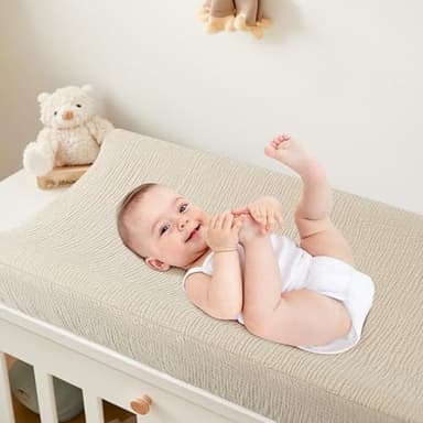 Bearmoss Changing Pad Cover, 2 Pack Muslin [100% Cotton] Diaper Changing Table Covers, 32'' x 16'' Soft Breathable Changing Pad Sheets for Unisex Baby Girls and Boys with Strap Holes (Cappuccino) - Image 7