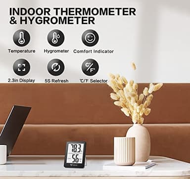 DOQAUS Digital Hygrometer Indoor Thermometer Humidity Meter Room Thermometer with 5s Fast Refresh Accurate Temperature Humidity Monitor for Home, Bedroom, Baby Room, Office, Greenhouse, Cellar (Black) - Image 2