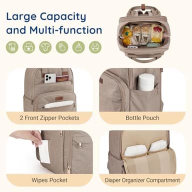 mommore Diaper Bag Expandable Large Baby Bag for 2 Kids/Twins with Wet&Dry Pocket, Travel Diaper Backpack for Mom Dad, Changing Pad, Luggage Strap - Image 4