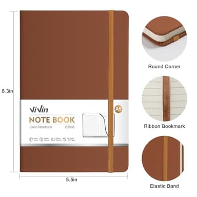 ViVin Lined Journal Notebooks, 3 Pack, (Black, Navy, Brown), 192 Pages, Medium 5.5 x 8.3 inch, College Ruled, A5 Hardcover Notebooks, Journaling Notebooks for Work, Writing, School - Image 2