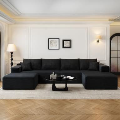 135.4"Cloud Modular Sectional Couch with 1 Ottoman,Modern Minimalist Upholstered Couches, Comfort U Shaped Sofa for Living Room,Deep Seat Corner Couch，No Assembly Required (Black,Right Facing Chaise) - Image 5