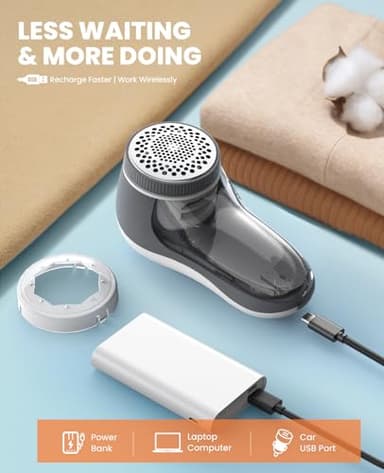 POPCHOSE Fabric Shaver, Lint Remover for Clothes, Electric Lint Shaver with 6-leaf Blades, Sweater Shavers to Remove Pilling for Clothing, Couch, Furniture, Fuzz, Lint Ball, Pillings, USB Rechargeable - Image 6