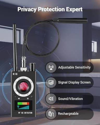 Hidden Camera Detectors, Anti Spy Camera Finder, GPS Tracker Detector, Hidden Devices Detector for Airbnb, Hotels, Bathroom, Home, Office (Black) - Image 3