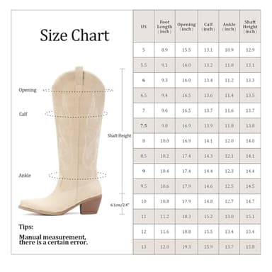 Pasuot Western Cowboy Boots for Women - Beige Knee High Wide Calf Cowgirl Boots with Western Embroidered, Slip On Pointed Toe Chunky Heel Fashion Retro Classic Pull On Tall Boot for Ladies Size 6.5 - Image 6