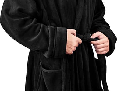 NY Threads Mens Hooded Fleece Bathrobe Plush Long Spa Robe Pack of 1, Large/X-Large, Black - Image 5