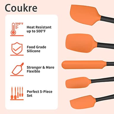Coukre Silicone Spatula Set of 5,High Temperature Resistant, Food Grade Silicone, Dishwasher Safe, for Baking cooking (Orange) - Image 3
