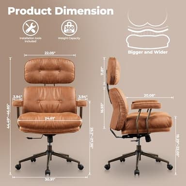 ovios Ergonomic Home Office Chair, Mid-Century Modern Faux Leather Chairs with Thickened Cushions, Comfy High Back Swivel Rolling Executive Computer Armchair (Brown, Suede Leather) - Image 2