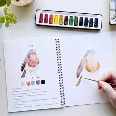 Watercolor Workbook,Birds Watercolors Workbooks,12 Colors Watercolors Paint Set with Paint Brush,Art Crafts Painting Supplies,Watercolor Workbook for Adults and Teens (Birds) - Image 2
