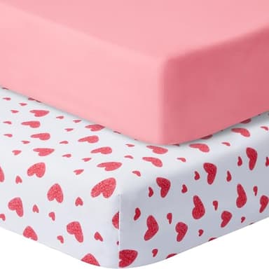 GUNTAIL Pack and Play Sheets Fitted, 2 Pack Pack n Play Sheets for Graco Pack n Play Mattress, Unisex Playard Sheets for Boys Girls (Love & Pink, 38 X 26 Inch) - Image 1