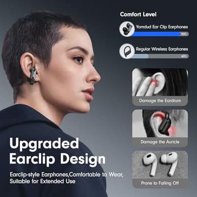 Yomdud Ultra Open Ear Earbuds Bluetooth 5.4,Wireless Clip On Earbuds Sound Quality Clear,Lightweight and Comfortable Design,Stable Fit,42 Hours of Play Time Black - Image 2