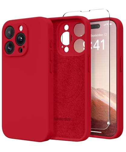 SuydanBox Magnetic for iPhone 13 Pro Max Case, Compatible with MagSafe, [Full Camera Protection][Screen Protector] Silicone Shockproof Protective Phone Case for iPhone 13 Pro Max 6.7", Deep Red - Image 1