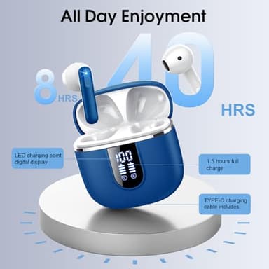 Wireless Earbuds, 2025 Bluetooth 5.4 Headphones in Ear Buds 3D Bass Stereo, 40H Ultralight Bluetooth Earbuds with 4 ENC Noise Cancelling Mic, USB-C, IP7 Waterproof Earphones for Android iOS Pad, Blue - Image 4
