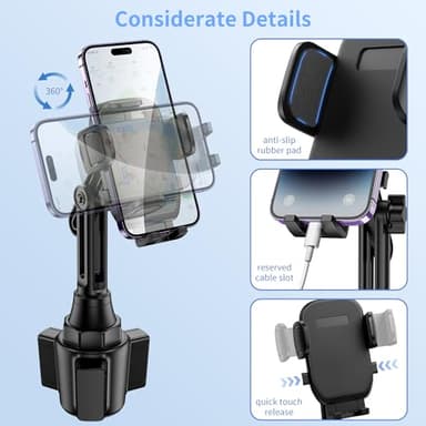 bokilino Cup Phone Mount for Car, [Upgraded Version] Universal Cup Phone Cradle Holder with Long and Adjustable Neck, Friendly Compatible with Cell Phone iPhone, Samsung, Google and All Smartphones - Image 6