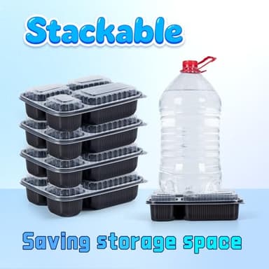 YANGRUI Meal Prep Container with Lid 40 Pack 34 oz - Reusable 4 Compartment Quad Seal Leak Defense Food Containers | BPA Free Flexible PP Plastic | Shrink Wrap Microwave & Dishwasher Safe Takeout Box - Image 6