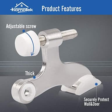 HOMOTEK 20 Pack Hinge Pin Door Stopper, Hinge Stops for Top of Door, Adjustable Deluxe Heavy Duty Door Stop 2-1/2x1-3/4 inch, with White Rubber Bumper Tips, Satin Nickel - Image 2