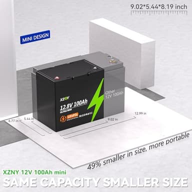 XZNY Mini 12V 100Ah LiFePO4 Battery, The Smallest 12V 100Ah Lithium Battery with Low Temperature Protection, Built-in 100A BMS Up to 15000 Cycles, Great for RV/Camper, Trolling Motors, Solar Off-Grid - Image 2