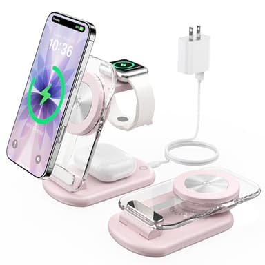 3 in 1 Magnetic Wireless Charging Station for Apple Devices, Fast Foldable Travel Mag-Safe Charger Stand with Night Light for iPhone 16 15 14 13 12 Series, Apple Watch/AirPods Pro，PK - Image 1
