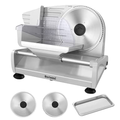 Meat Slicer, 200W Meat Slicer Machine for Home, DC Motor Quiet Deli Slicer with 2 Removable 7.5'' Stainless Steel Blades, Adjustable Dial for 0-15mm, Electric Food Slicer for Meat, Cheese, Bread - Image 1
