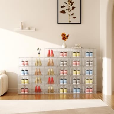 XL Large 8 Pack Shoe Storage Organizer Clear Plastic Boxes Stackable Thicken Material Easy to Assemble Fit Sneaker Storage Size 12 13 14,Plastic Shoe Storage Organizer for Closet with Lids and Door - Image 2