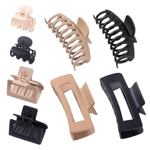 8 Pack Hair Clips for Women,Rectangle Claw Clips for Thick Hair, Double Row Small and Medium Claw Clips for Women Thin Hair, Nonslip,Strong Hold Jaw Clip - Image 1