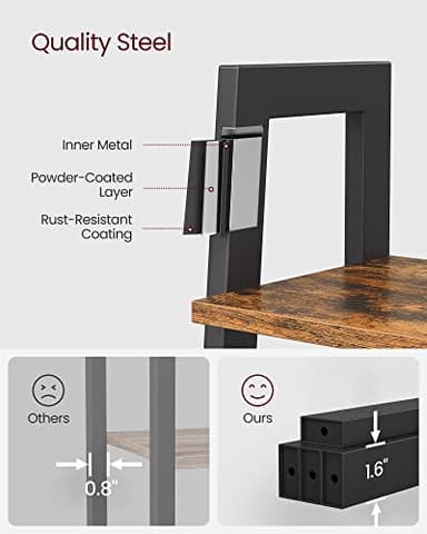 VASAGLE Ladder Shelf, 4-Tier Bookshelf, Storage Rack, Bookcase with Steel Frame, for Living Room, Home Office, Kitchen, Bedroom, Industrial Style, Rustic Brown and Ink Black ULLS44X - Image 5