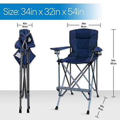 RMS Extra Tall Folding Chair - 31" Seat Height Director Chair for Camping, Home Patio and Sports - Portable and Collapsible with Footrest and Carrying Bag - Up to 300 lbs Weight Capacity (Blue) - Image 2