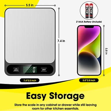 Mik-Nana Food Scale, 10kg/22lb Digital Kitchen Scale Weight Grams and Ounces for Baking Cooking Coffee Package Postage, 6 Units with Tare Function, LCD Display, Easy Clean Stainless Steel - Image 4