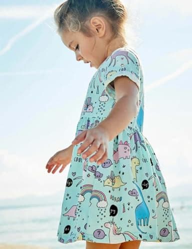 Toddler Girl's Dinosaur Summer Dresses Clothes,Short Sleeve Casual Outfits 5t Blue - Image 3