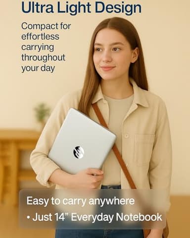 HP Business Student Laptop Computer - Windows 11 Pro & Microsoft Office Lifetime | 14 inch HD | AI-Powered, 12 Hr Batter N-Serious Laptop| 16GB RAM, 128GB UFS, 256GB Extend Micro SD | Silver - Image 4