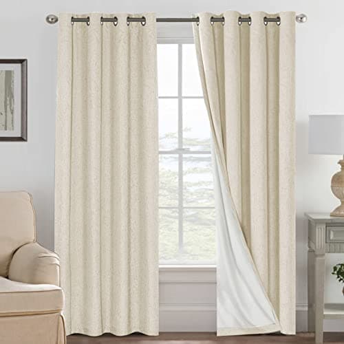 H.VERSAILTEX Curtains for Bedroom Black Out Thermal Insulated Linen Textured Curtains Room Darkening Curtain Living Room Curtain 2 Panel Sets, Bleached Sand, 52x96 Inch - Image 1