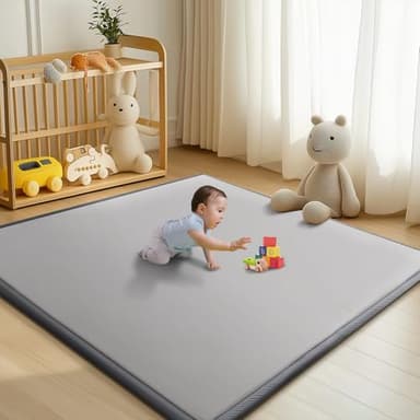Baby Play Mat for Floor - 1.4" Thick Memory Foam Rug, 70"x59" Playpen Tummy Time Mat, Soft Velvet Nursery Rug, Large Padded Crawling Mats, Cushioned Pads for Playroom Toddlers, Infants, Yoga, Tatami - Image 1