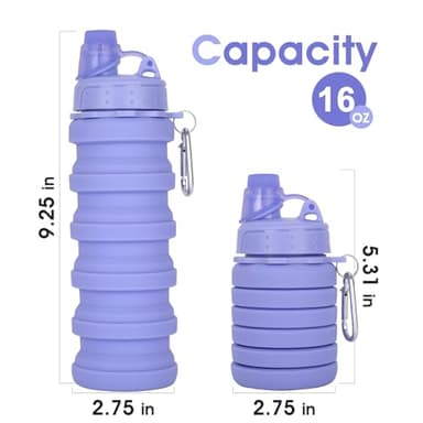 MAKERSLAND Collapsible Water Bottle for Adults, Boys, Students, Kids, Reusable Silicone Foldable Water Bottles for Travel Camping Hiking, Portable Sports Water Bottle, Purple - Image 2