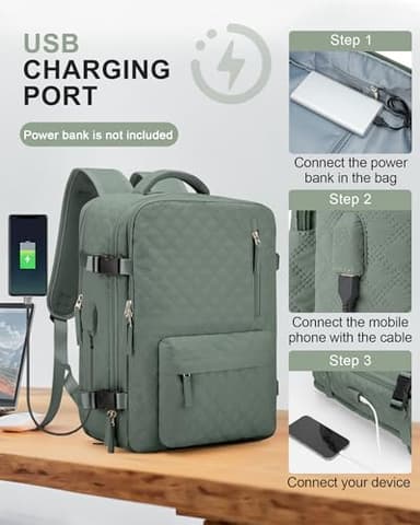 Travel Carry On Backpack for Women, Waterproof Laptop Backpack for Traveling on Airplane Hiking Gym Backpack with USB Charging Port Shoe Compartment,Dark Green - Image 3