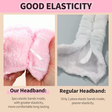 LEOBRO Spa Headband for Skin Care and Makeup, Women Teen Girls Hair Band Headbands for Washing Face, With Hair Scrunchies (Pink & Creamy White & Black) - Image 6