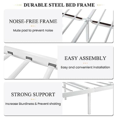 SHA CERLIN Queen Size Bed Frame with Headboard,Metal Bed Frame with Butterfly Pattern Design Headboard & Footboard,No Box Spring Needed,Easy Assembly,White - Image 7
