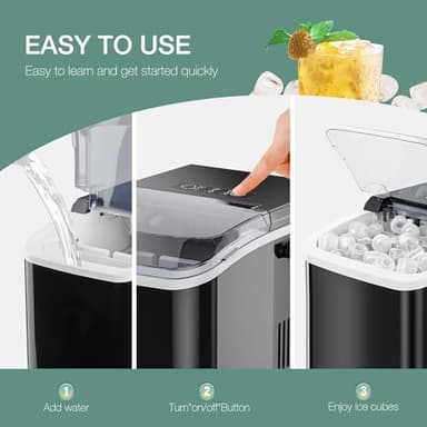 SMUG Countertop Ice Maker, 9 Cubes in 6 Mins, 26lbs in 24Hrs, 2 Sizes of Bullet Ice, Auto-Cleaning, Portable Ice Machine with Handle, Basket and Scoop for Home Kitchen, Party and Camping (Deep Black) - Image 3