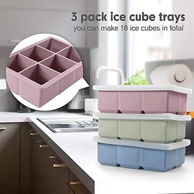Silicone Ice Cube Trays 3 Pack - Large Size Silicone Ice Cube Molds with Leak Proof Removable Lid Square Ice Cube Tray And BPA Free for Cocktail,Whiskey, Stackable Flexible Ice - Image 6