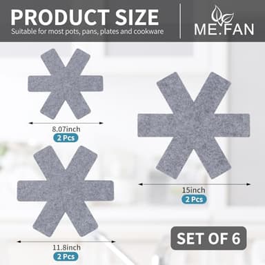 ME.FAN Pot and Pan Protectors, 6 Set (7.9" 11.8" 15"), Felt Cookware, Kitchenware Separators Protector for Stacking to Avoid Scratching Pure Grey - Image 3