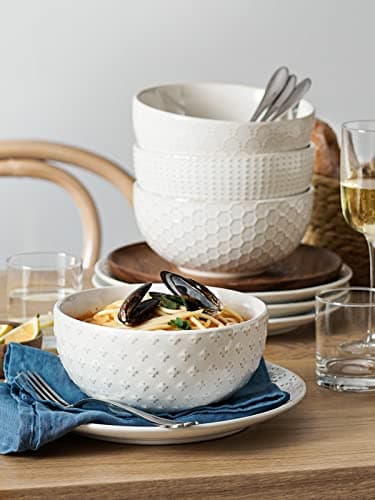 LE TAUCI Large Soup Bowl 42 OZ, Ceramic Kitchen Bowl Set for Soup, Pho, Chip, Pasta, Fruits, Salad, Noodle and Ramen- 7 Inch, Set of 4, Arctic white - Image 2