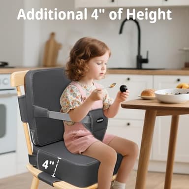 YONTINY Toddler Booster Seat for Kitchen Chair, 2-in-1 Dining Table Booster Seat with Backrest & Adjustable Straps – Easy-Clean, PU Portable Toddler Eating Travel Increasing Cushion - Dark Grey - Image 4