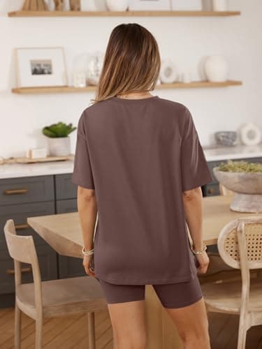 AUTOMET Plus Size Womens Clothing Summer Fahsion Two Piece Sets Summer Outfits 2025 2 Piece Lounge Set Matching Clothing Oversized Tshirts Biker Short Fashion Brown XXL - Image 4