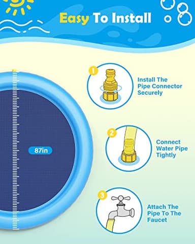 Peteast Large Dog Splash Pad - Anti-Slip Pool with Thickened Sprinkler - Blue, 86in - Image 4