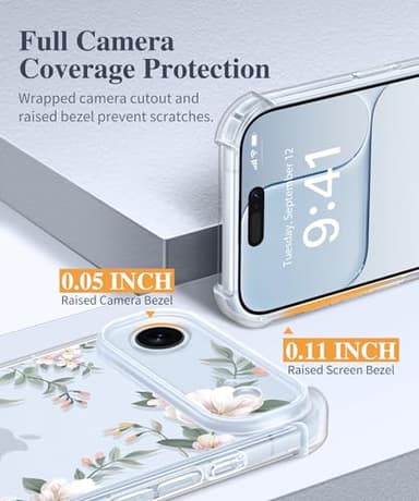 GVIEWIN for iPhone Air Case Floral, [Full Camera Protection] [Screen Protector] Slim Clear Flower Non Yellowing Shockproof Military Grade Women Phone Case for iPhone 17 Air 6.5", Magnolia/White - Image 7