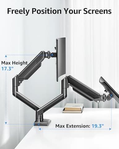 Dual Monitor Stand fits up to 32 inch, 4.4-22 lbs Computer Screens, Dual Monitor Desk Mount Height Adjustable, Monitor Arms for 2 Monitors, Home Office VESA Mounts with Gas Spring, Freelift Black - Image 6