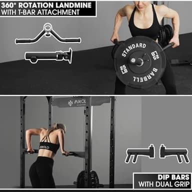 Mikolo Power Cage, Power Rack with LAT Pulldown, 1200 Pounds Capacity Workout Cage with More Training Attachments, Squat Rack for Home Gym, Yellow - Image 6