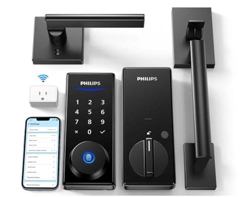 Philips Wi-Fi Smart Lock with Handle, Keyless Entry Keypad Door Lock with Handle, Front Door Deadbolt Set with WiFi Gateway, App Control, Fingerprint Unlock, PIN Code Unlock, Auto Locking - Image 1