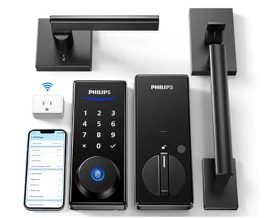 Philips Wi-Fi Smart Lock with Handle, Keyless Entry Keypad Door Lock with Handle, Front Door Deadbolt Set with WiFi Gateway, App Control, Fingerprint Unlock, PIN Code Unlock, Auto Locking - Image 1